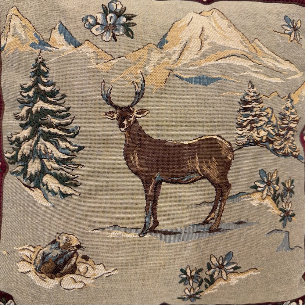 The Alpine Chalet Hines Of Oxford Mountain Deer Square Throw Pillow Nwt - Picture 2 of 15
